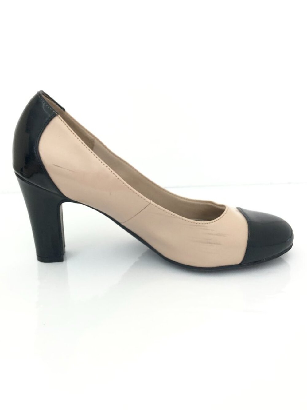 NWOB Life Stride Brown and Tan Patent Leather 3.5" Block Heel Size 9W - Picture 2 of 13